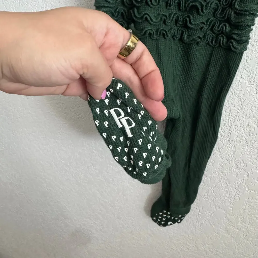 Posh Peanut Footie Ruffled Waffle Zippered One Piece Hunter Green 18-24 Months